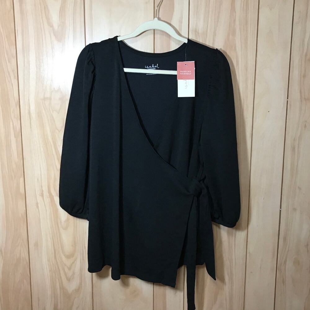 Isabel by Ingrid + Isabel Black V-Neck 3/4 Sleeve Nursing Wrap Top M